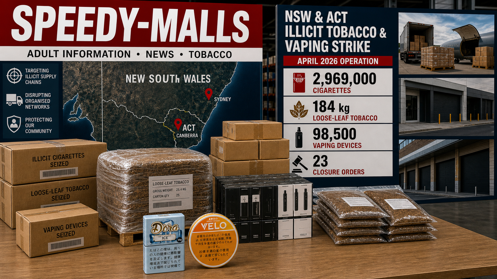 澳洲 NSW 與 ACT 非法煙草電子煙聯合打擊 2026：TEMPEST26、98,500 支 vapes 與 23 間短期關閉令 cover