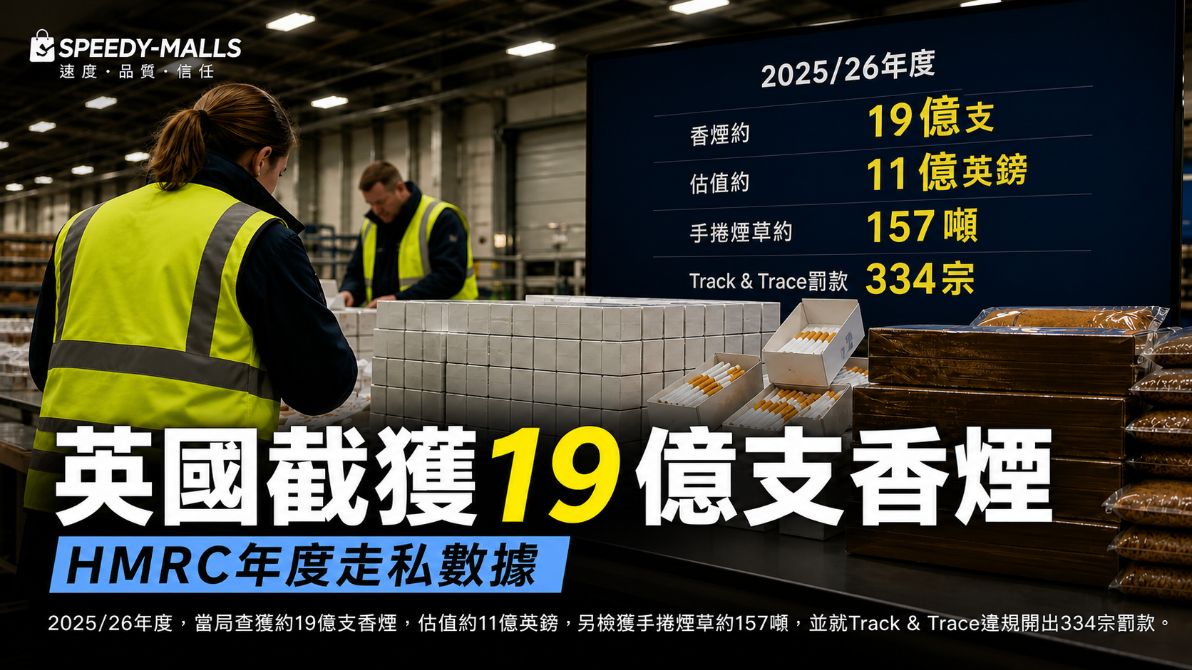 英國 HMRC / Border Force 年度走私數據：19 億支香煙截獲與成人零售紀錄風險