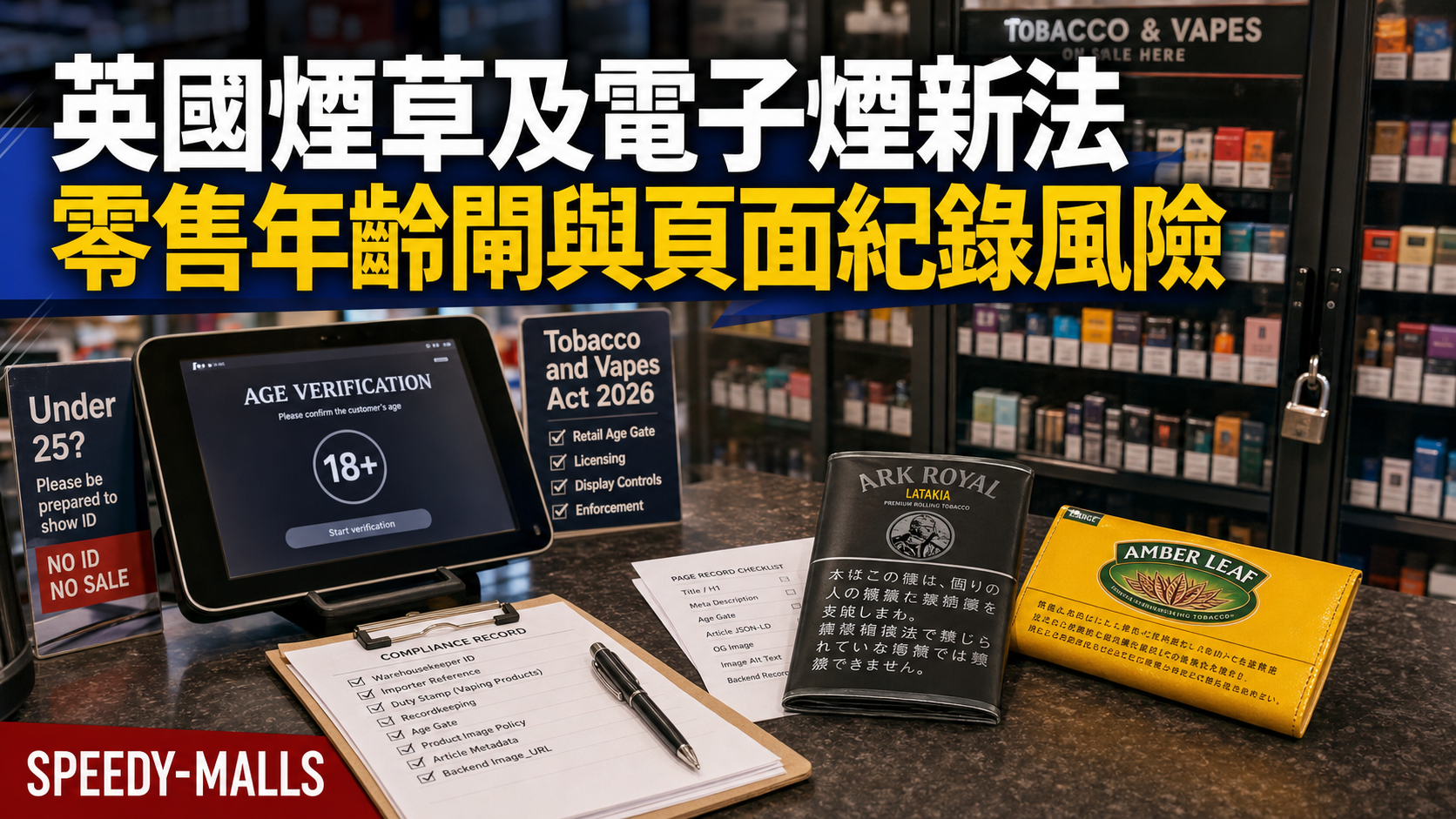 英國 Tobacco and Vapes Act 2026：零售年齡閘、display control 與頁面紀錄風險 cover