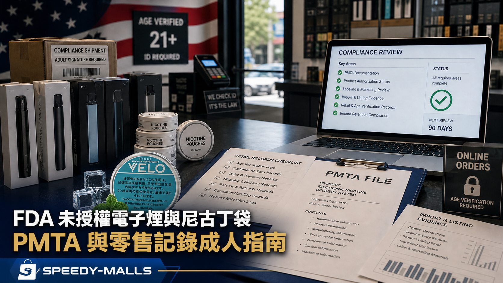 美國 FDA 未授權電子煙與尼古丁袋執法：PMTA、零售與進口記錄成人指南