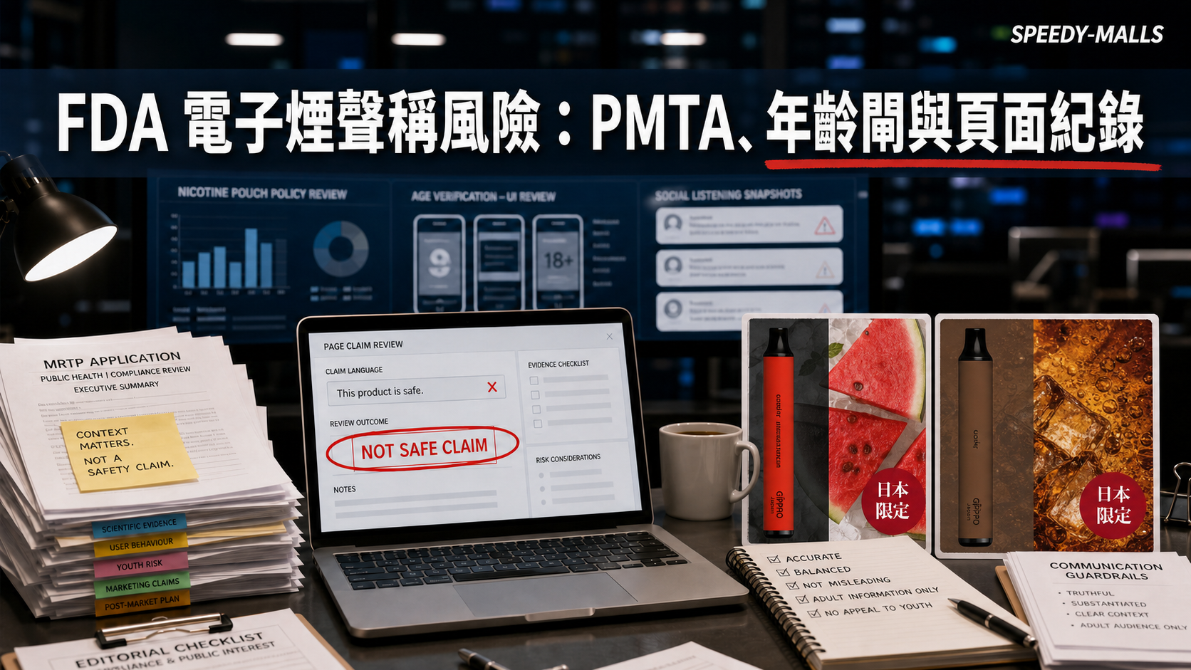 美國 FDA 電子煙聲稱風險：PMTA、年齡閘與頁面紀錄核對 cover