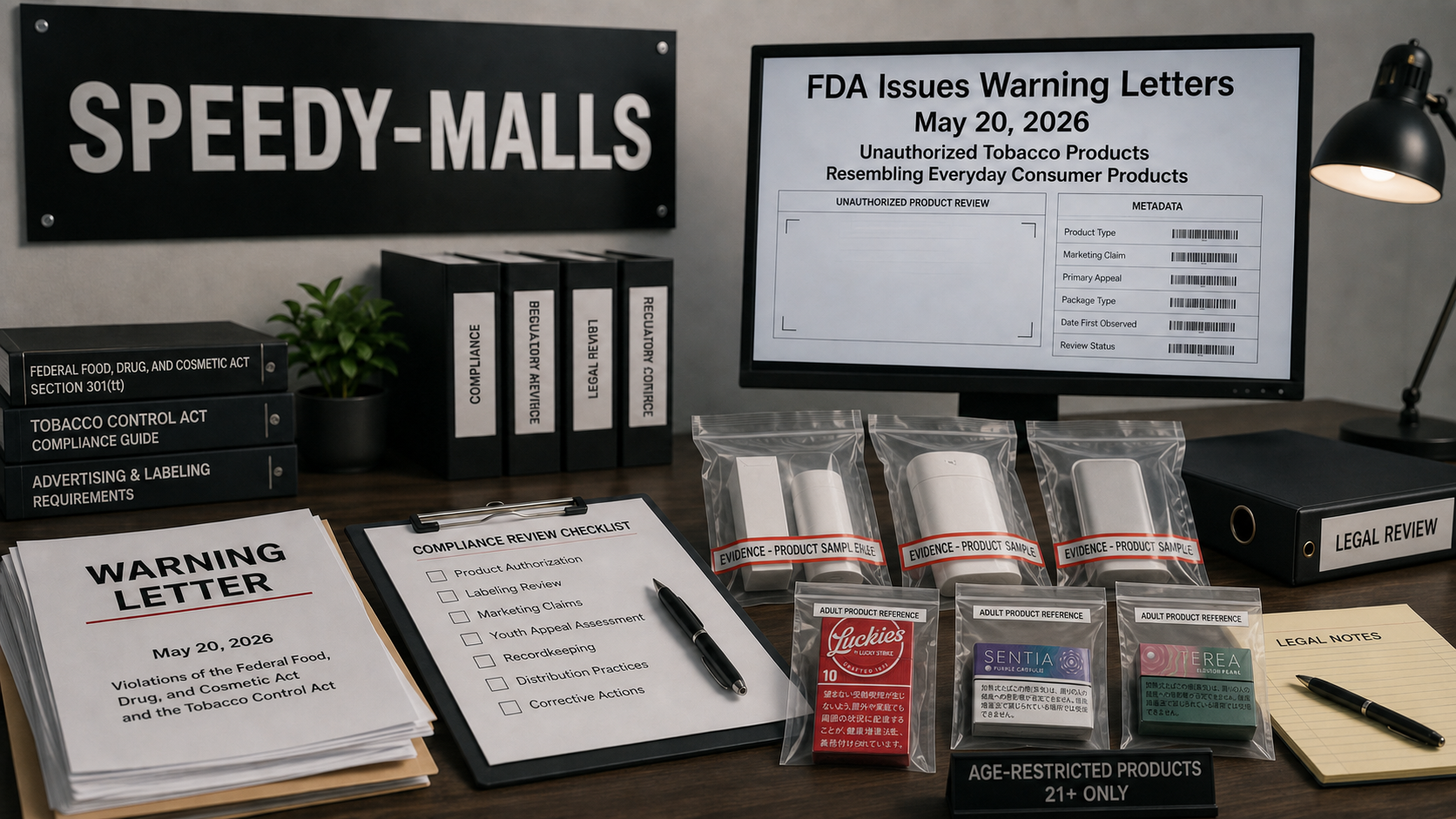美國 FDA 2026 仿日用品煙草警告信：成人零售頁、包裝圖像與 metadata 風險核對