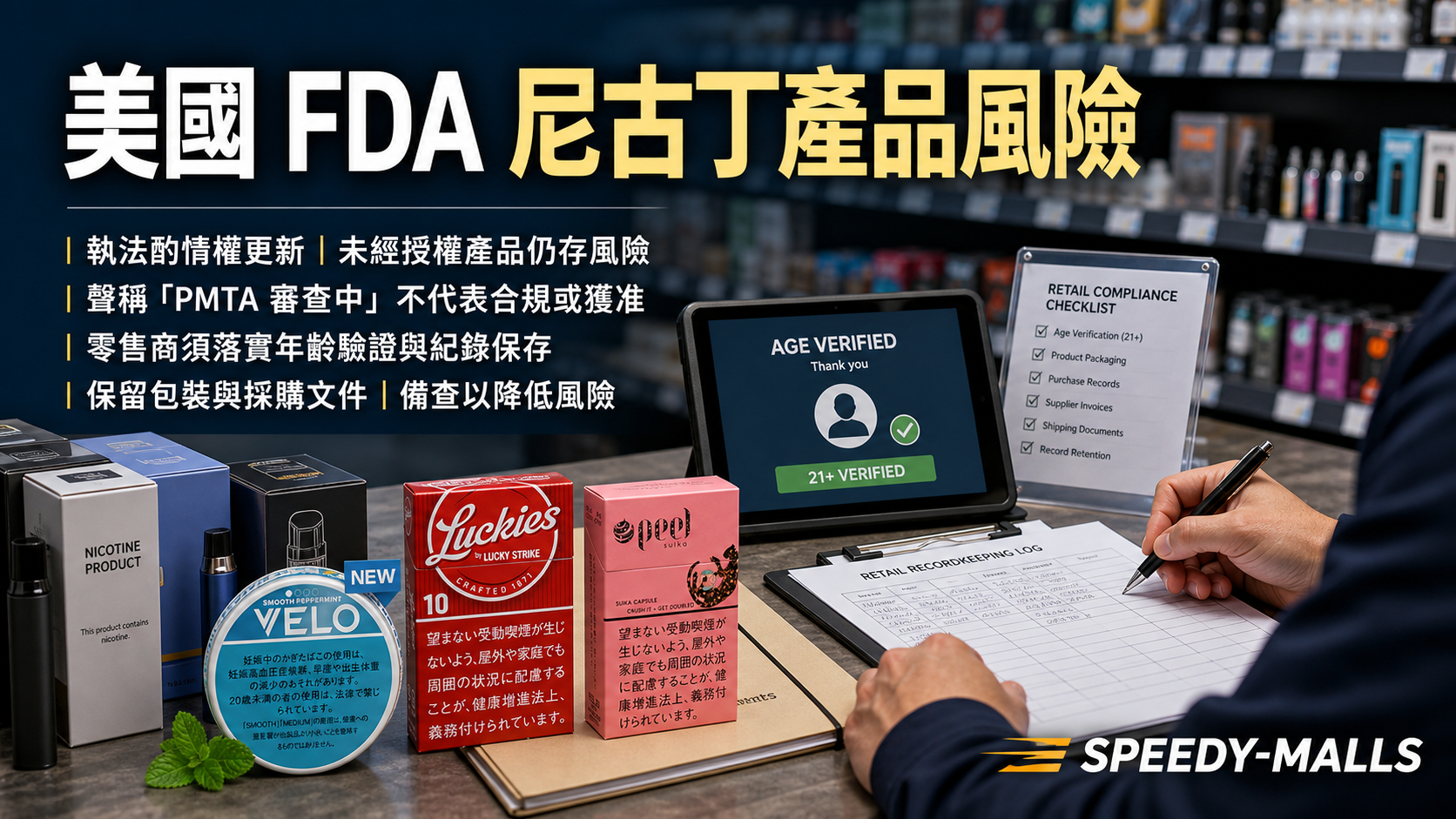 美國 FDA「PMTA 審查中」不等於已授權：尼古丁產品、年齡驗證與零售記錄風險 cover