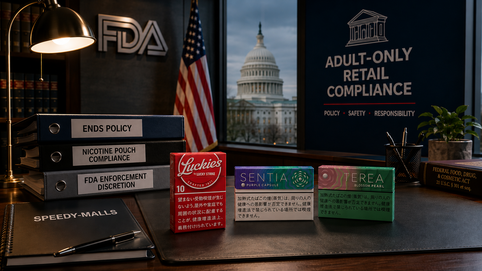 美國 FDA 2026 年 5 月 ENDS 與尼古丁袋執法酌情：成人零售合規怎樣讀 cover