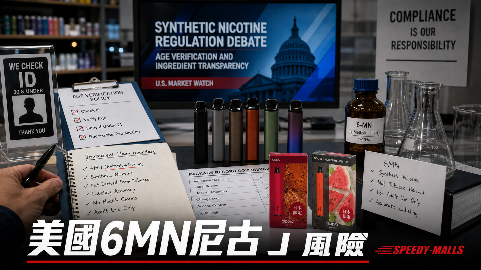 美國 synthetic nicotine 與 6MN：成分聲稱、age gate 與產品圖紀錄 cover